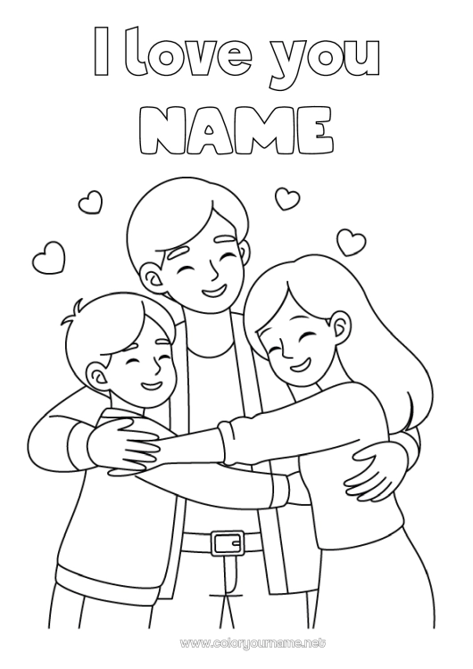 Coloring page to print Dad Girl Boy Child 