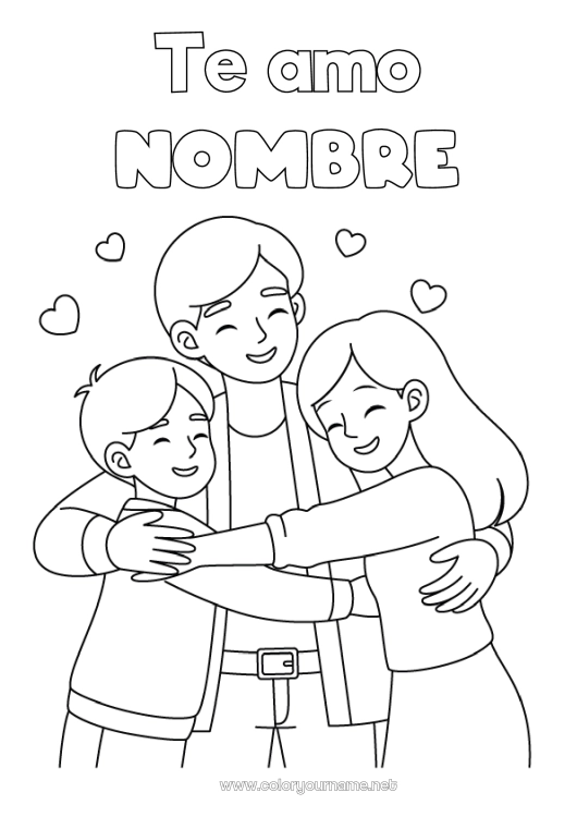 Dibujo para colorear para imprimir Papá Chica Chico Niño Mensaje 