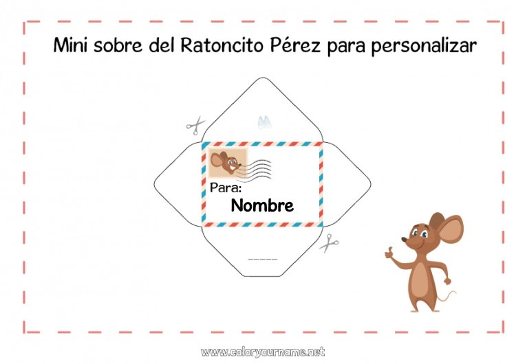 Dibujo para colorear para imprimir Diente de leche Ratoncito Pérez Correo del Ratoncito Pérez Sobre Sobre para imprimir