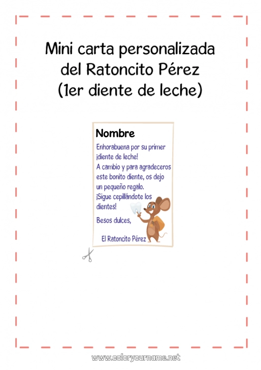 Dibujo para colorear para imprimir Diente de leche Ratoncito Pérez Correo del Ratoncito Pérez