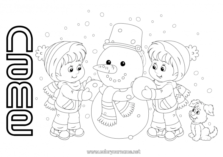 Coloring page to print Snow Winter Snowman Child