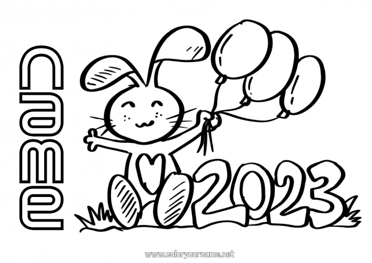 Coloring page to print Bunny 2023 Chinese New Year Forest animals