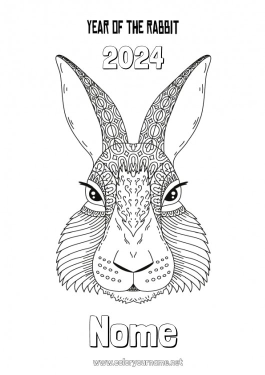 Página de desenho para imprimir Coelho 2023 Ano Novo Chinês Animais da floresta