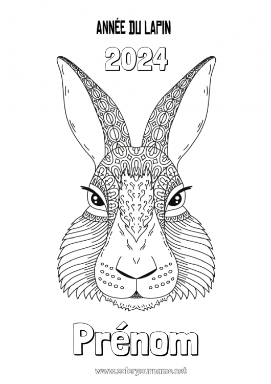 Coloriage à imprimer Lapin 2023 Nouvel An chinois Animaux de la forêt