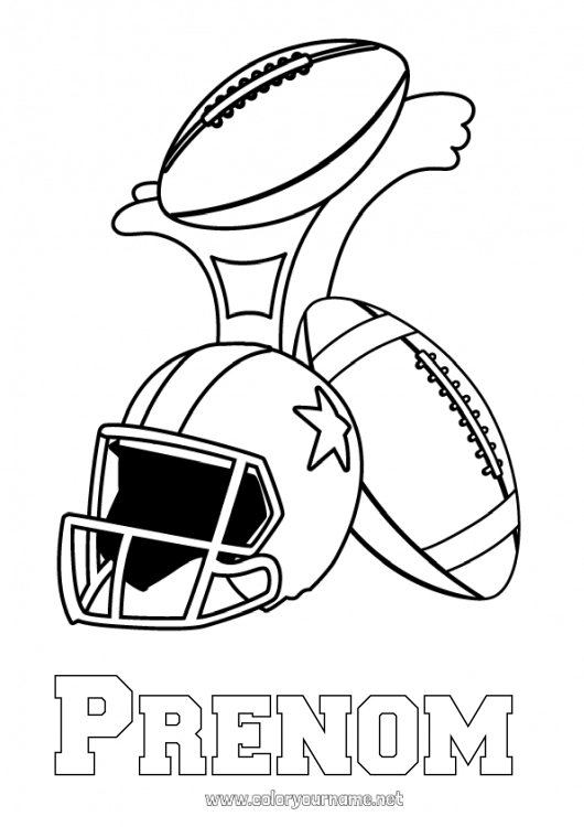 Coloriage à imprimer Sport Super Bowl Rugby Coupe, trophée, médaille USA Ballon de rugby Sports d'équipe Compétitions et récompenses