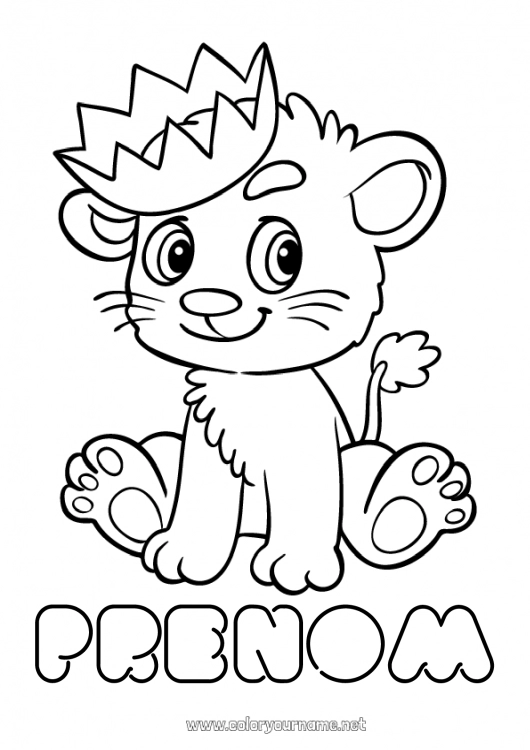 Coloriage à imprimer Mignon Lion Animal Couronne Coloriages faciles Animaux sauvages d'Afrique Roi