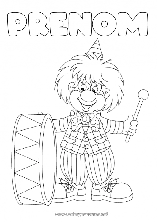 Coloriage à imprimer Déguisement Clown Carnaval Mardi gras Cirque