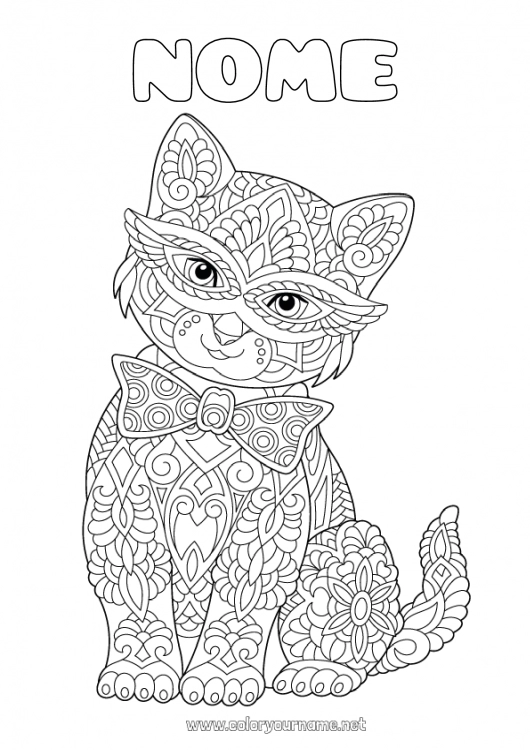 Pagina da colorare da stampare Gatto Mandala Animale Carnevale Colorazioni complesse CanI e gatti