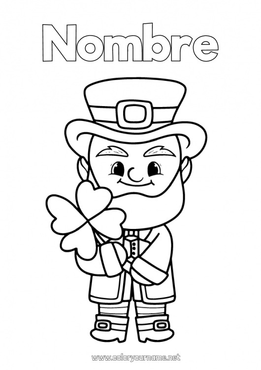 Dibujo para colorear para imprimir Suerte Trébol Irlanda Día de San Patricio Leprechaun