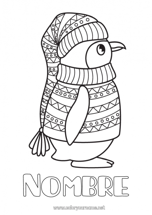 Dibujo para colorear para imprimir Invierno Pingüino Animales Aves y mamíferos voladores Suéter