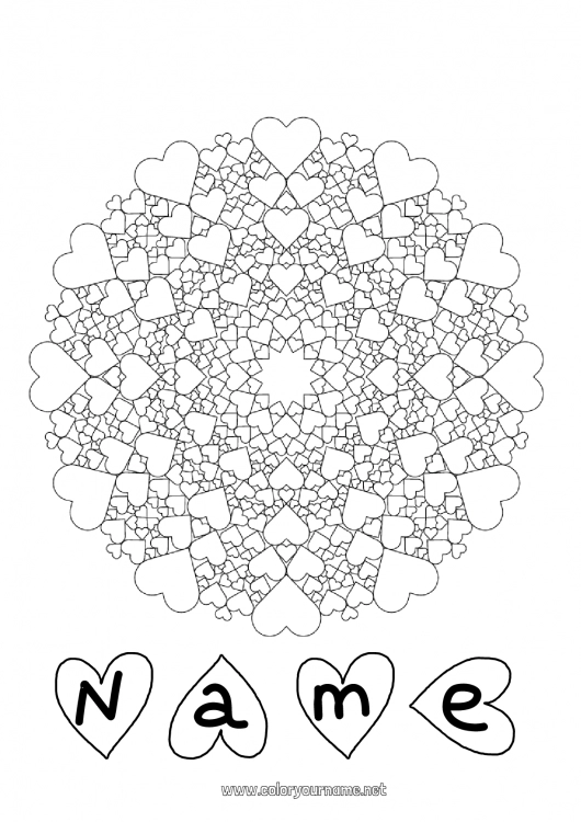 Coloring page to print Heart Mandala Dad Mum Grandma Grandpa I love you