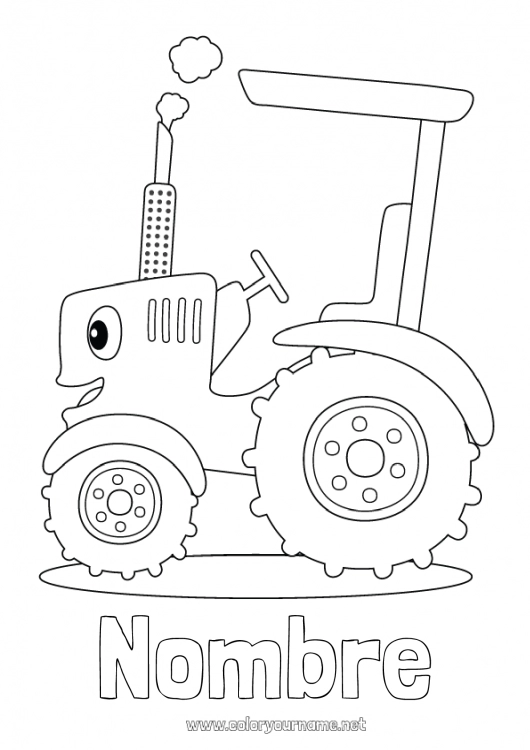 Dibujo para colorear para imprimir Vehículos Tractor Vehículos agrícolas Granja Oficios de la Granja Cartoon Vehículos con personajes