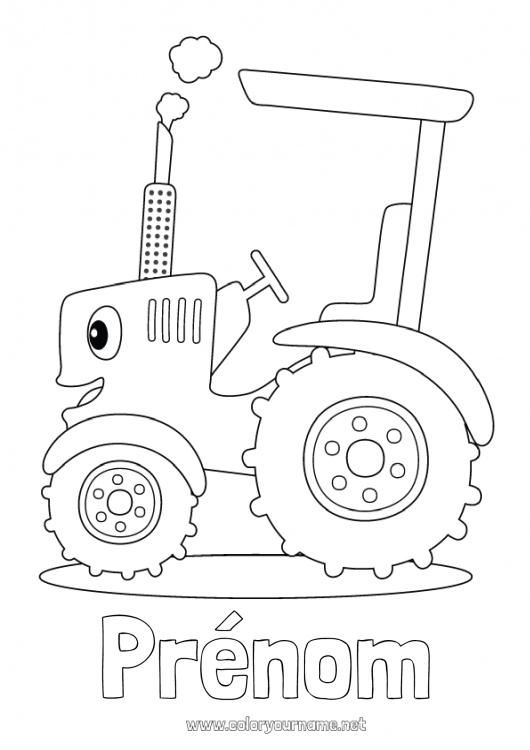 Coloriage à imprimer Véhicules Tracteur Véhicules de la ferme Ferme Métiers de la ferme Cartoon Véhicules personnages