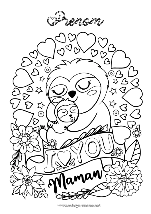 Coloriage à imprimer Maman Je t'aime Koala Animaux de la forêt Autres animaux du monde Paresseux