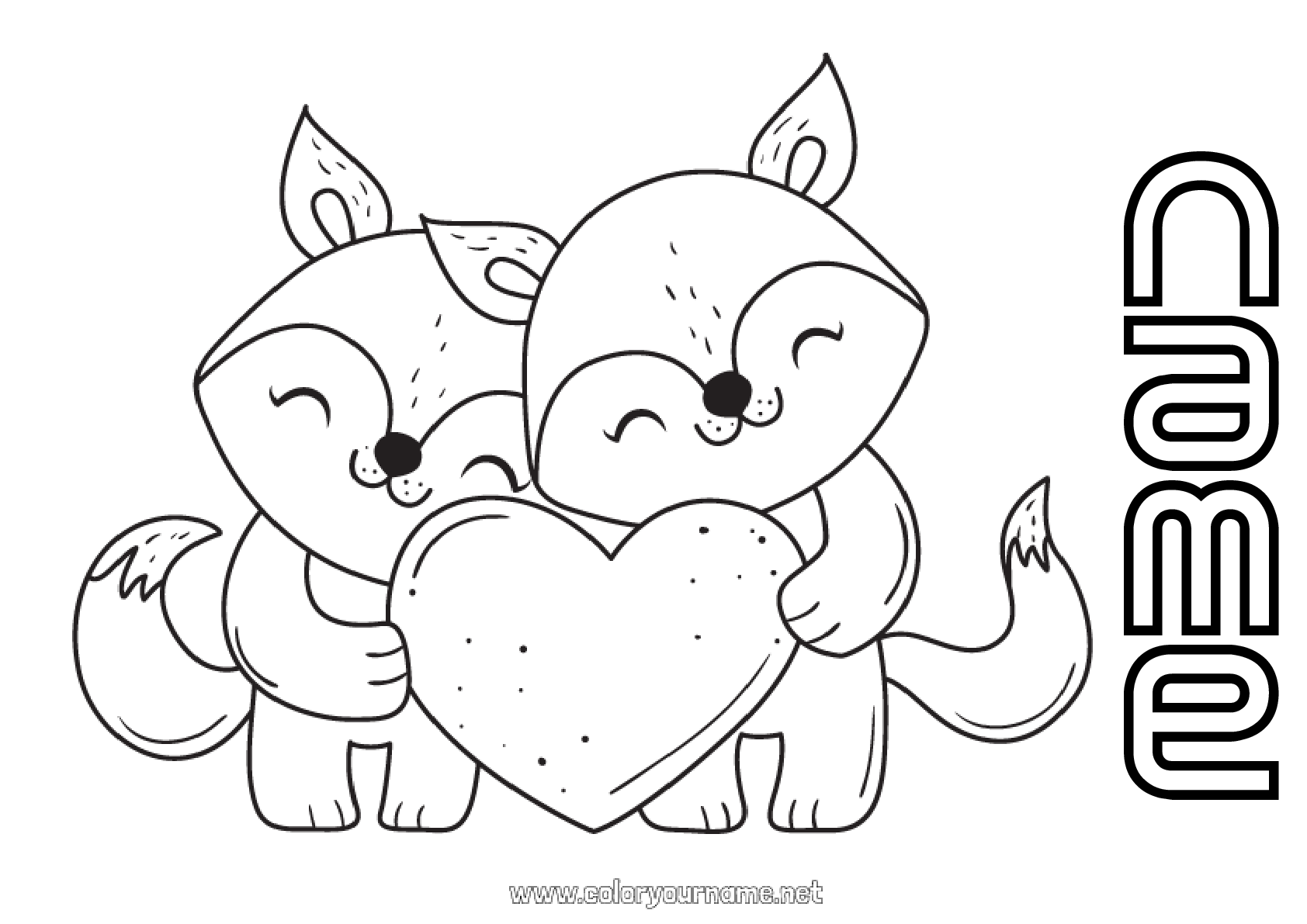 Coloring page No.1001 - Heart Fox I love you