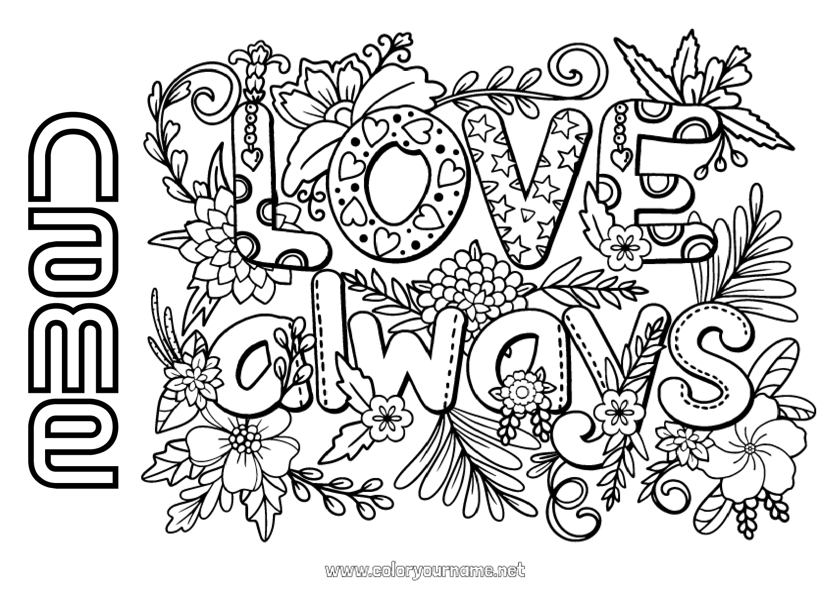 Coloring page No.1022 - Flowers I love you Valentine's Day