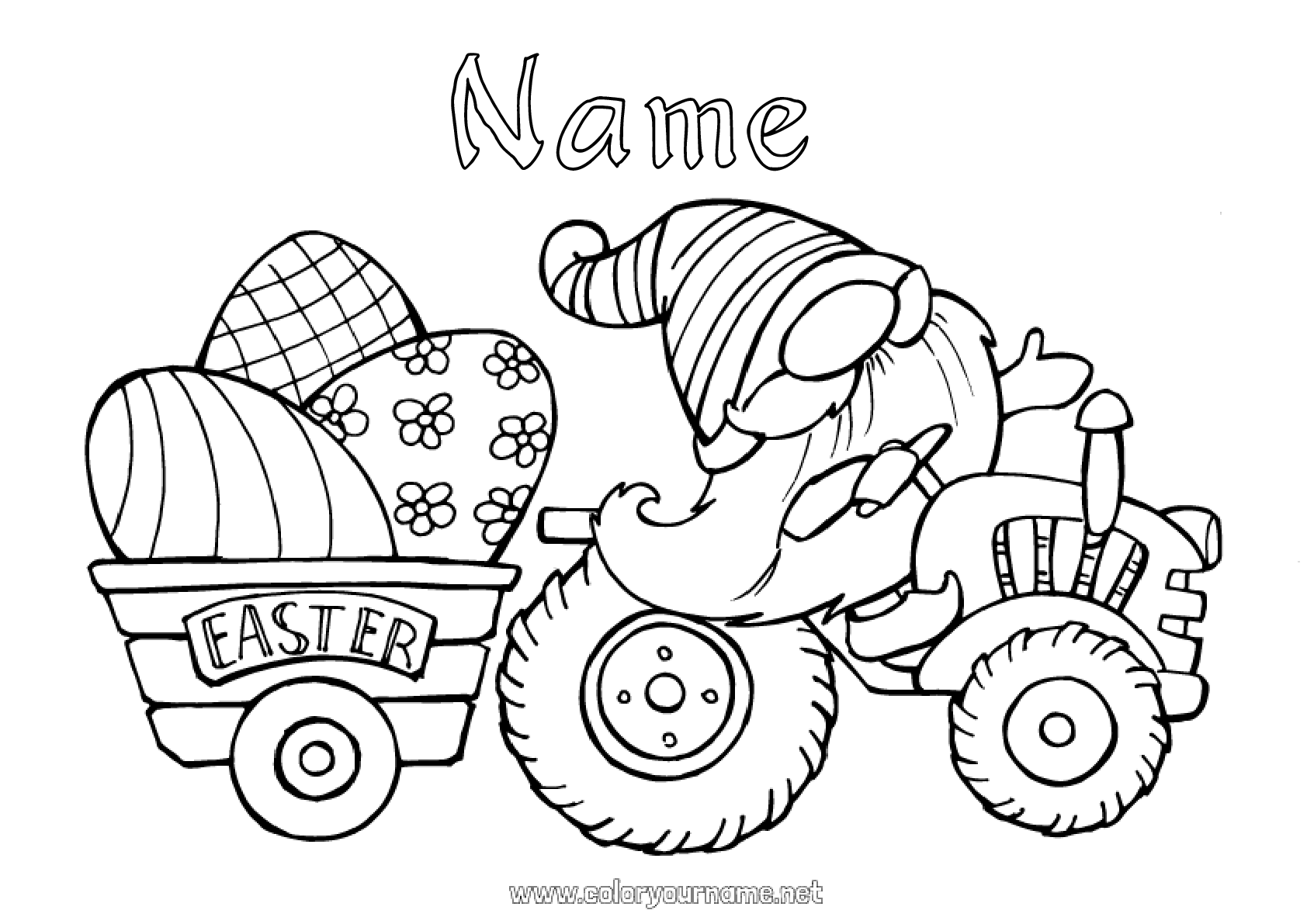 Coloring page No.1031 - Gnome Easter eggs Tractor