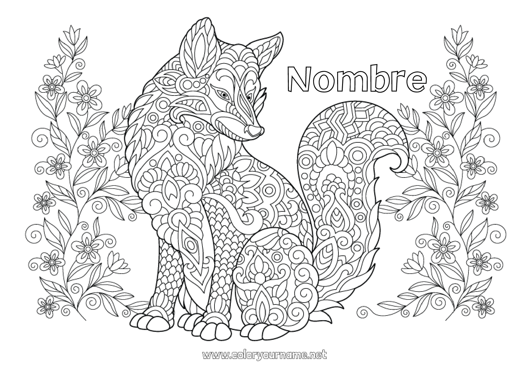 Nº De Colorear 1111 Lobo Flores Mandala 6198