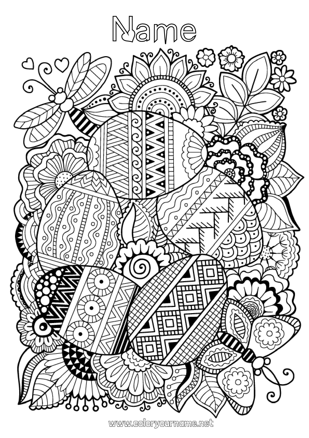 Coloring page No.1178 - Mandala Butterfly Easter eggs