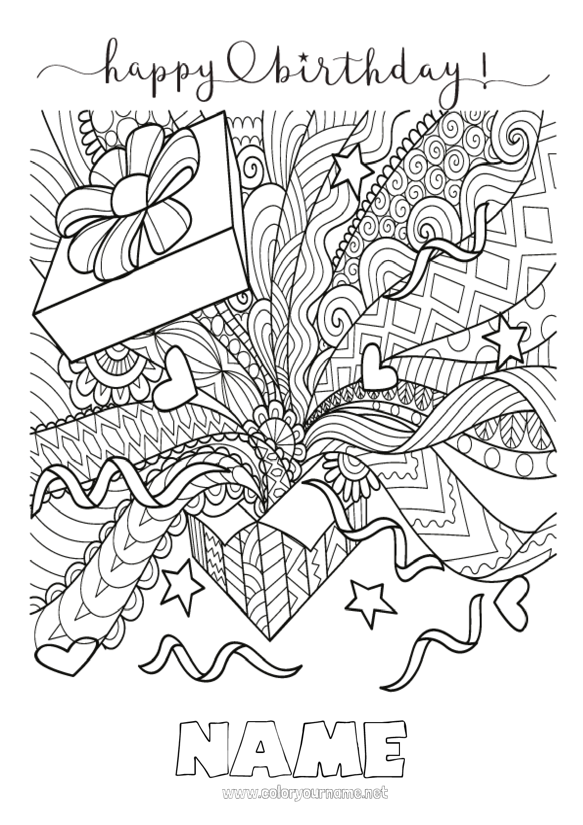 Coloring page No.141 - Gifts Birthday Mandala