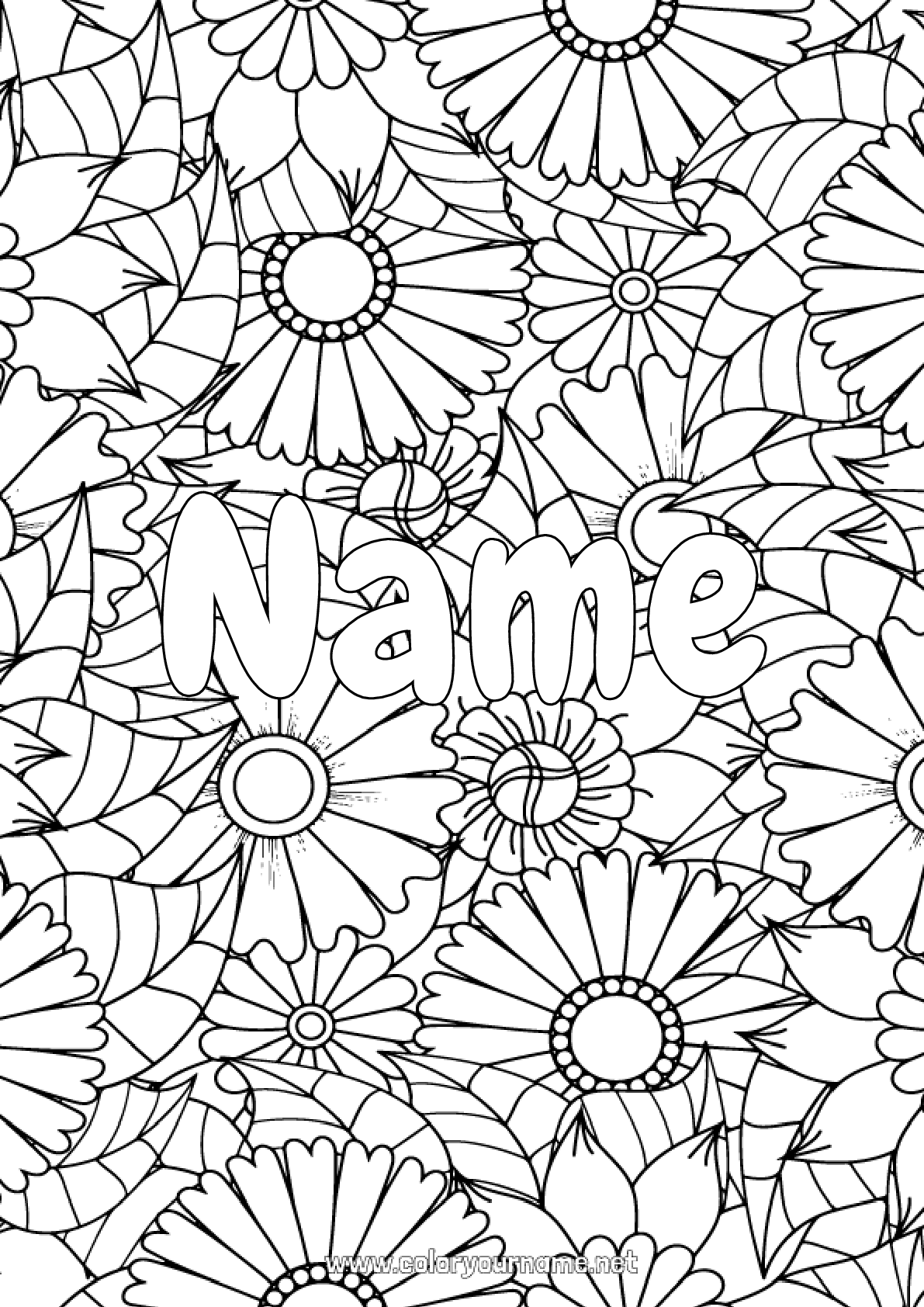 Coloring page No.1472 - Flowers Decorated name Sunflower