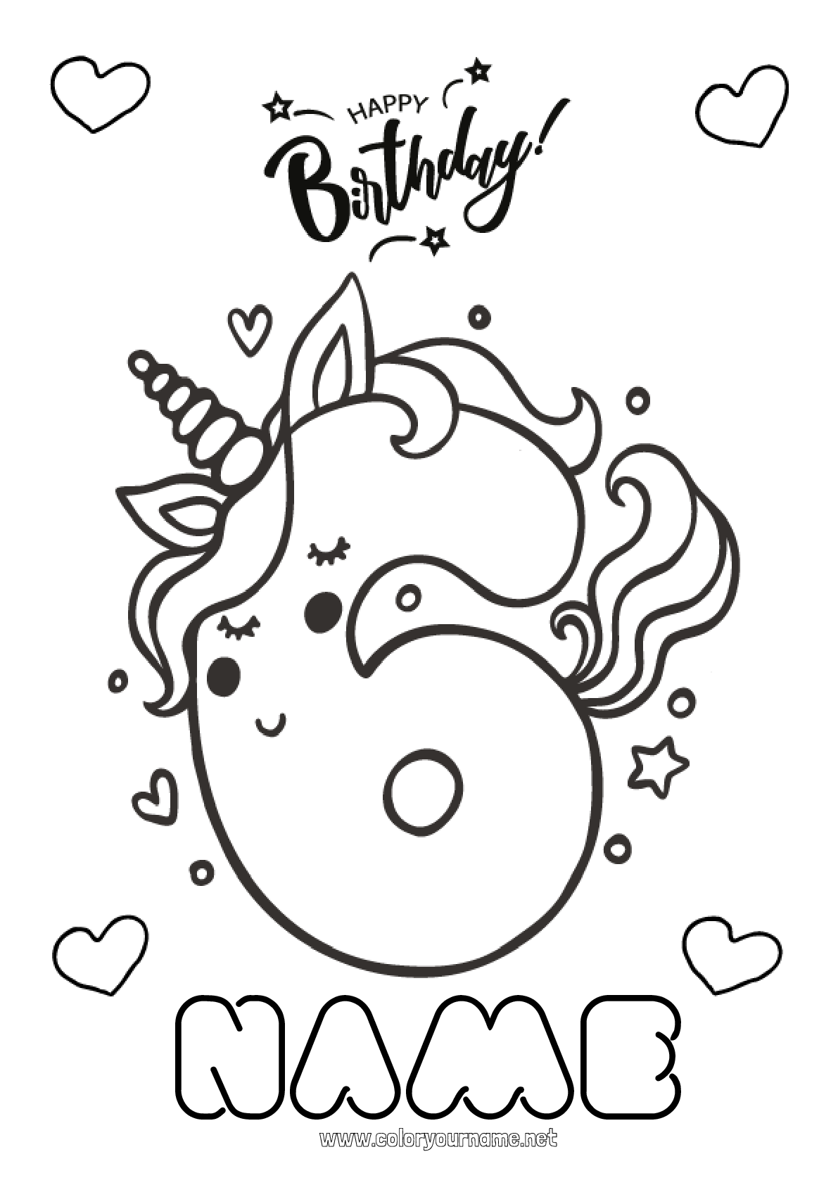 Coloring page No.147 - Birthday Number Unicorn