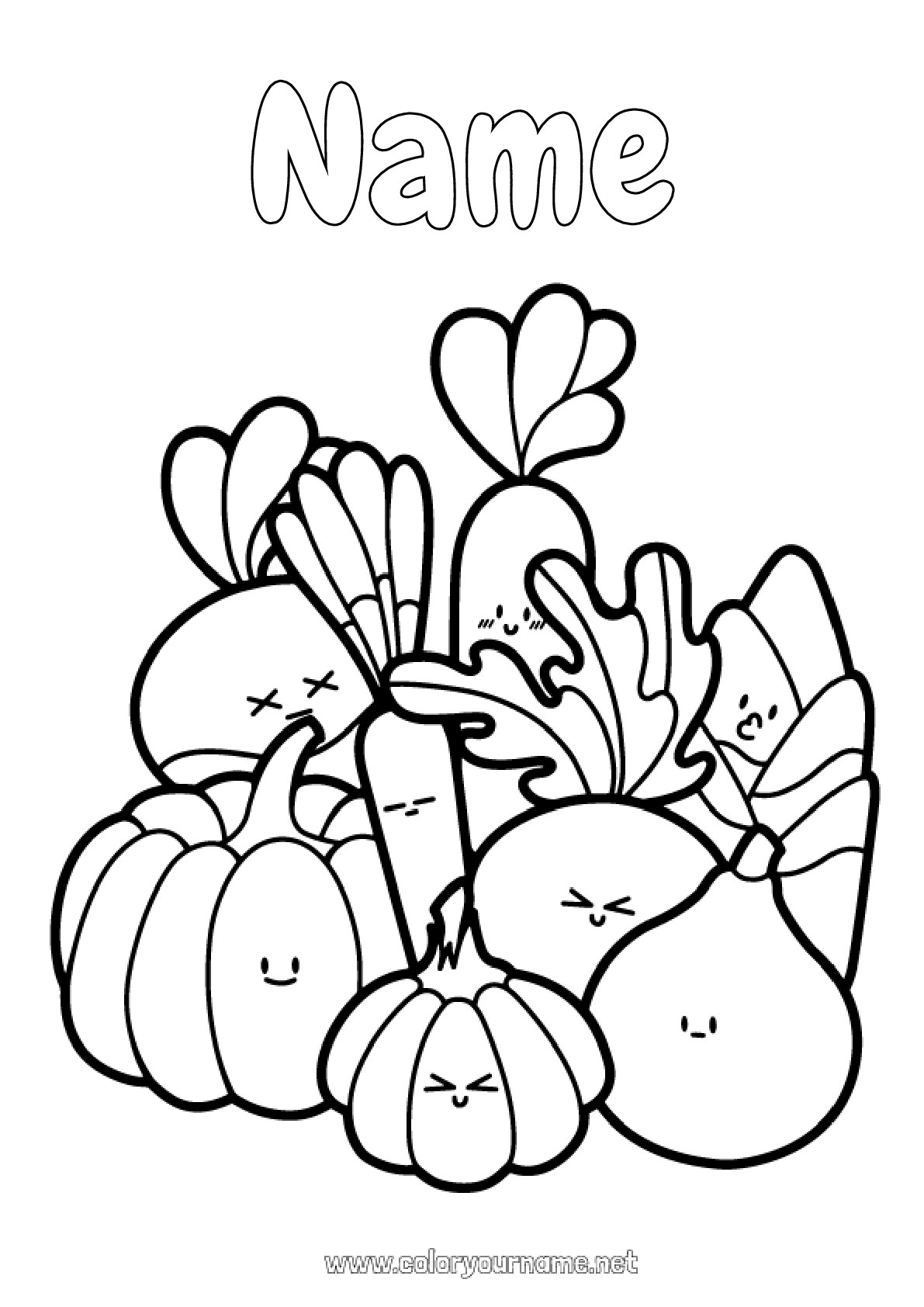 Fruits and vegetables picture to print and color - Fruits And Vegetables  Kids Coloring Pages
