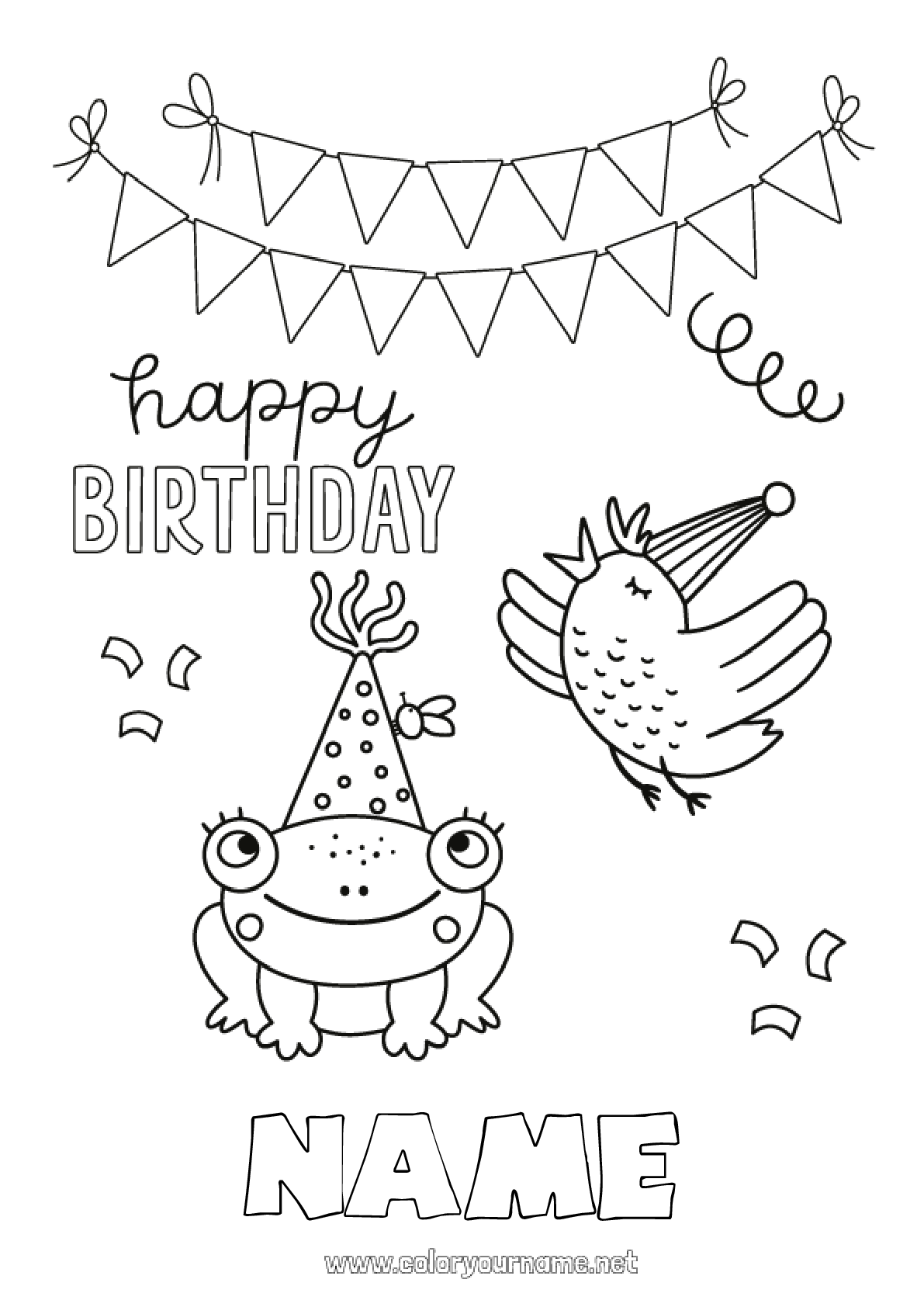 Coloring page No.153 - Birthday Frog Bird