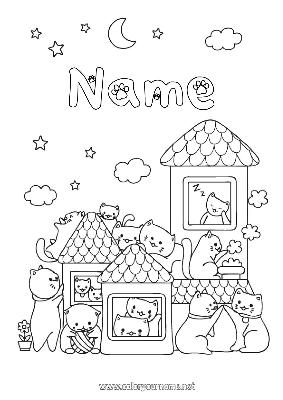 Coloring page No.1580 - Cat Kawaii Animal