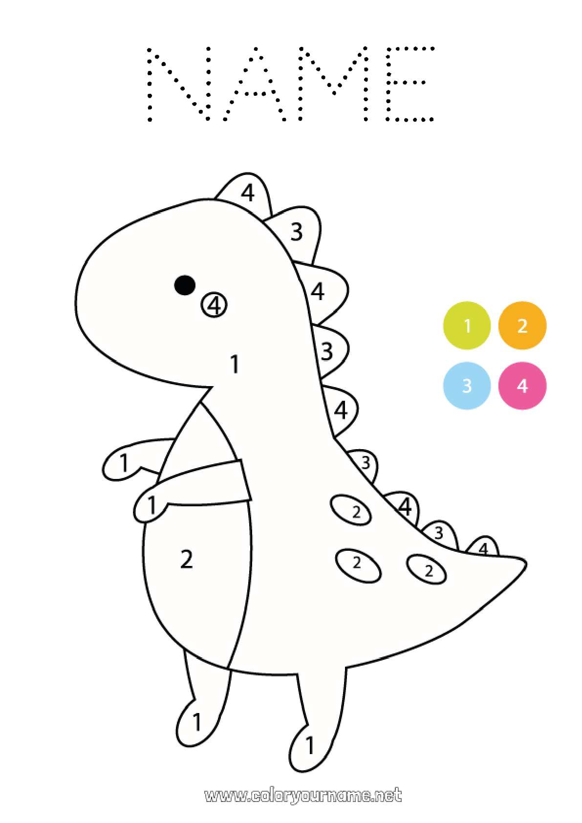 Coloring page No.1643 - Dinosaurs Coloring by numbers Children's activities