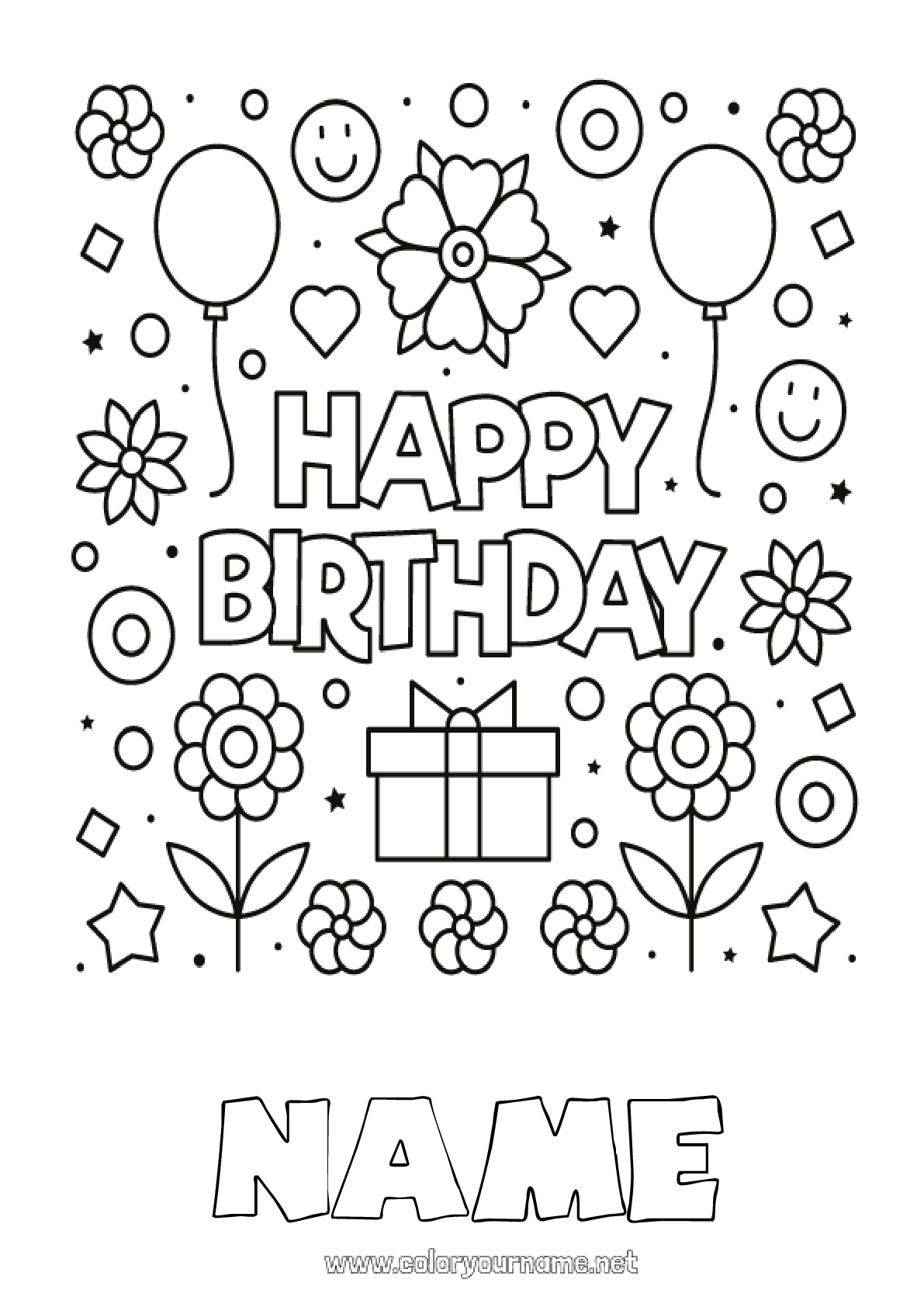 Coloring page No.181 - Flowers Birthday Easy coloring pages