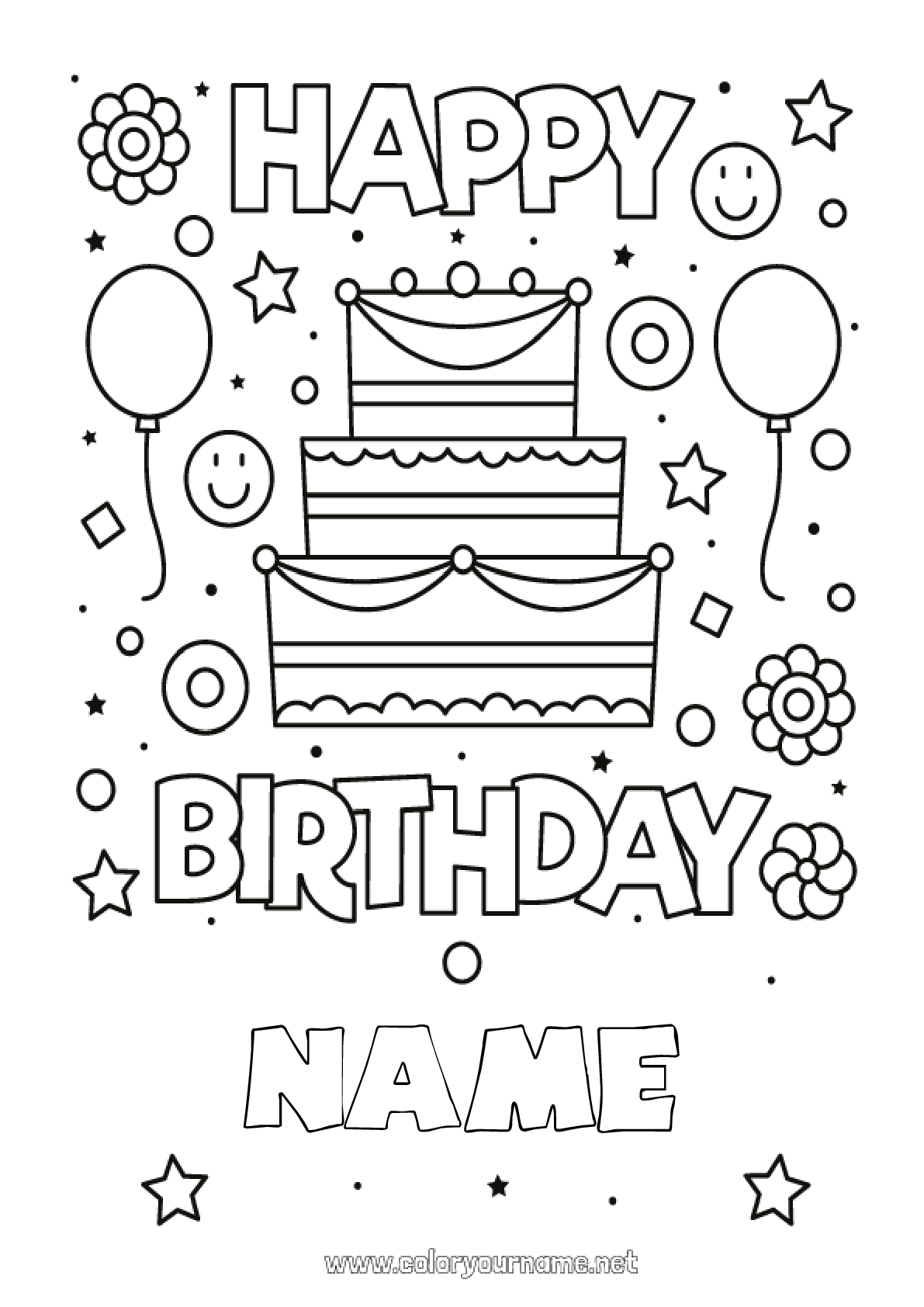 Coloring page No.183 - Cake Birthday Easy coloring pages