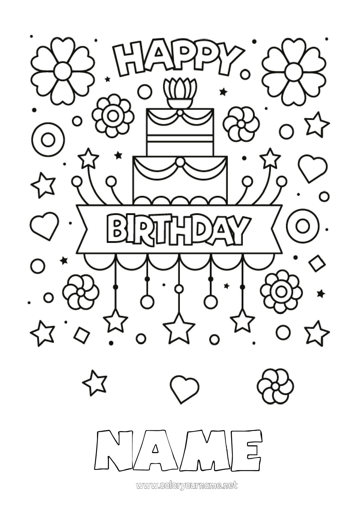 Coloring page No.185 - Cake Birthday