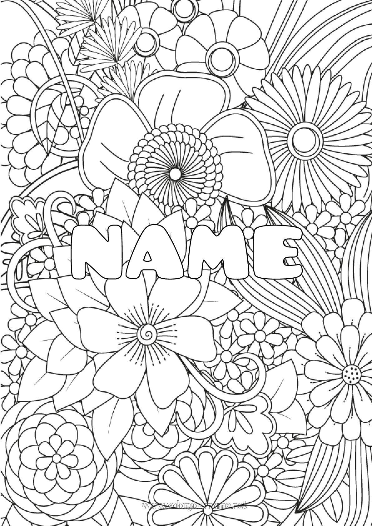 Coloring page No.1908 - Flowers Decorated name Antistress