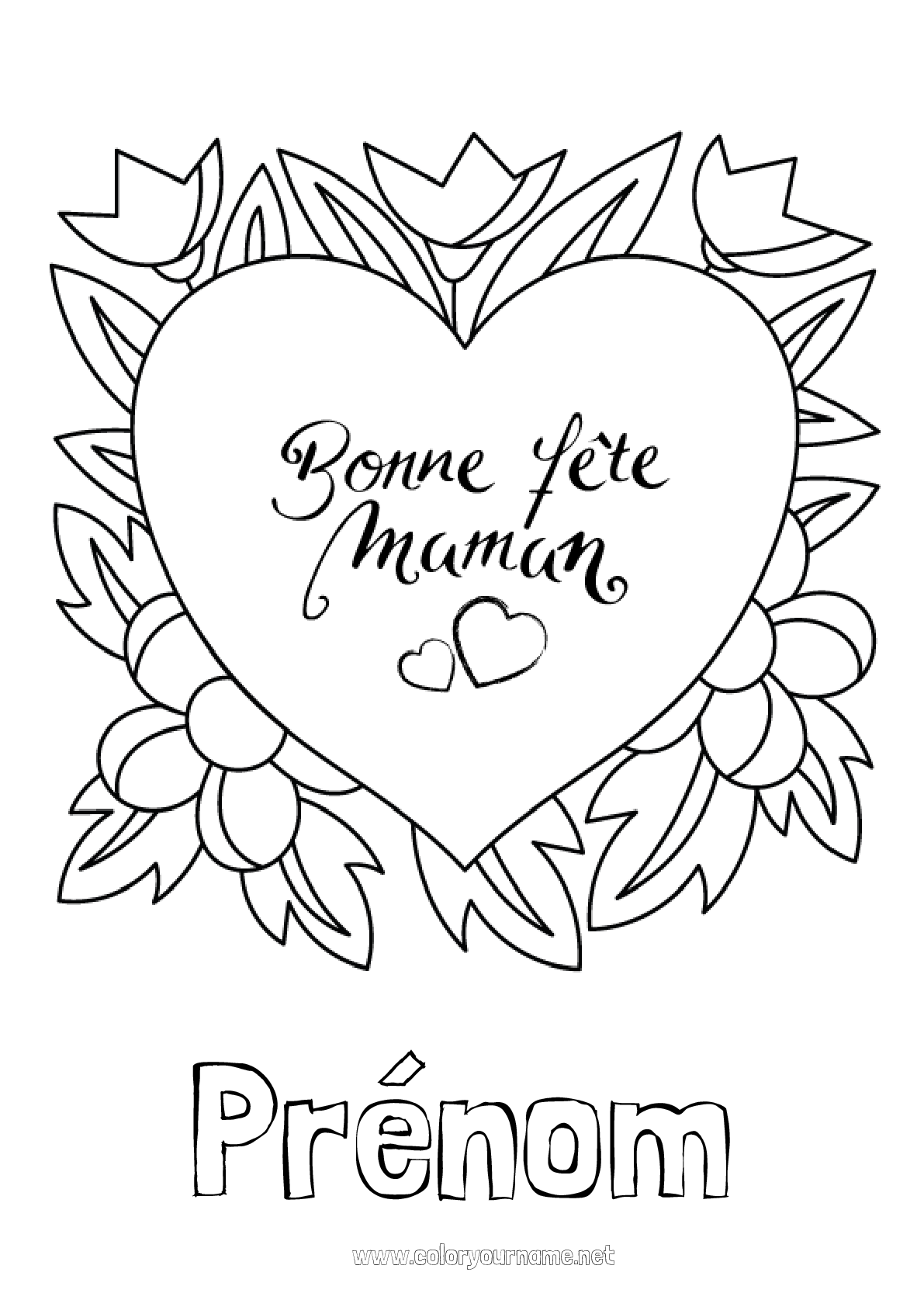 Coloriage N°1964 - Fleurs Coeur Maman