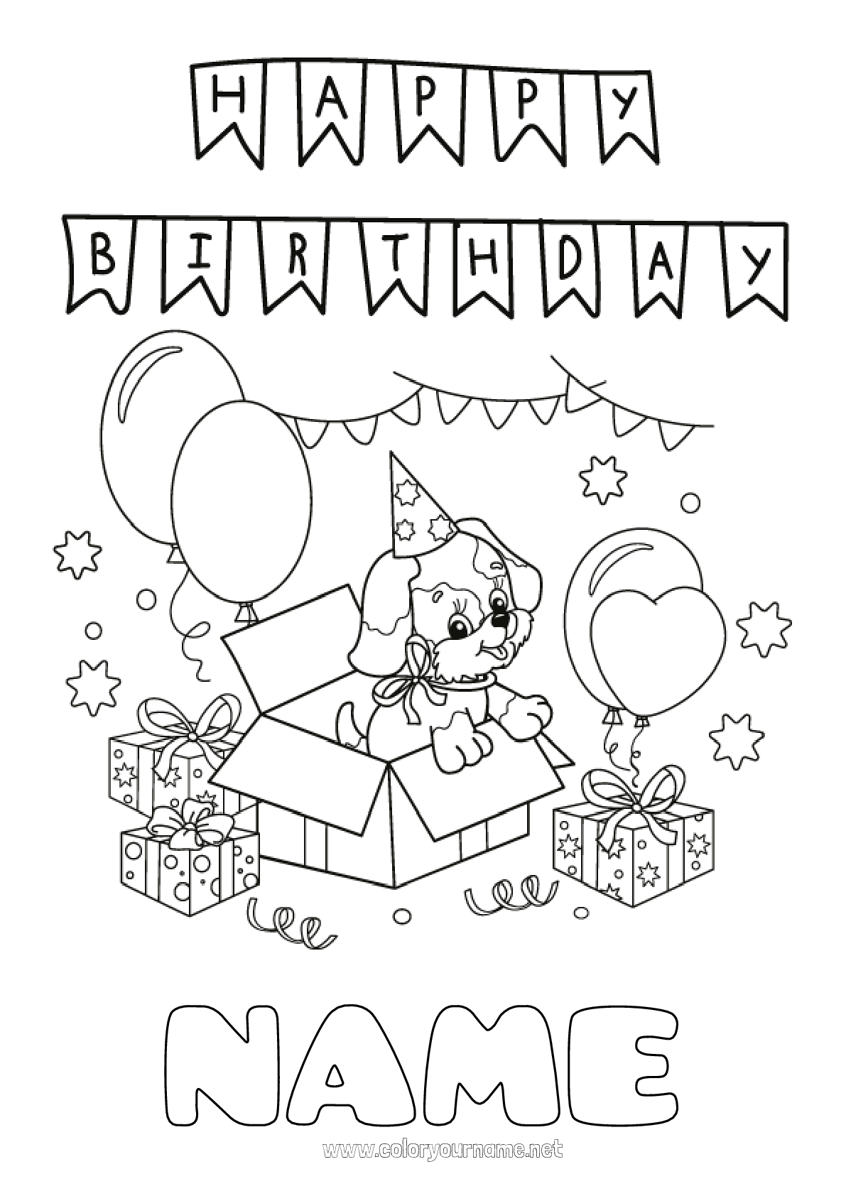 coloring-page-no-197-gifts-birthday-balloons