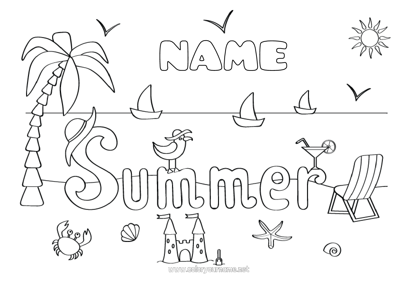 Coloring page No.1998 - Summer Beach Palm