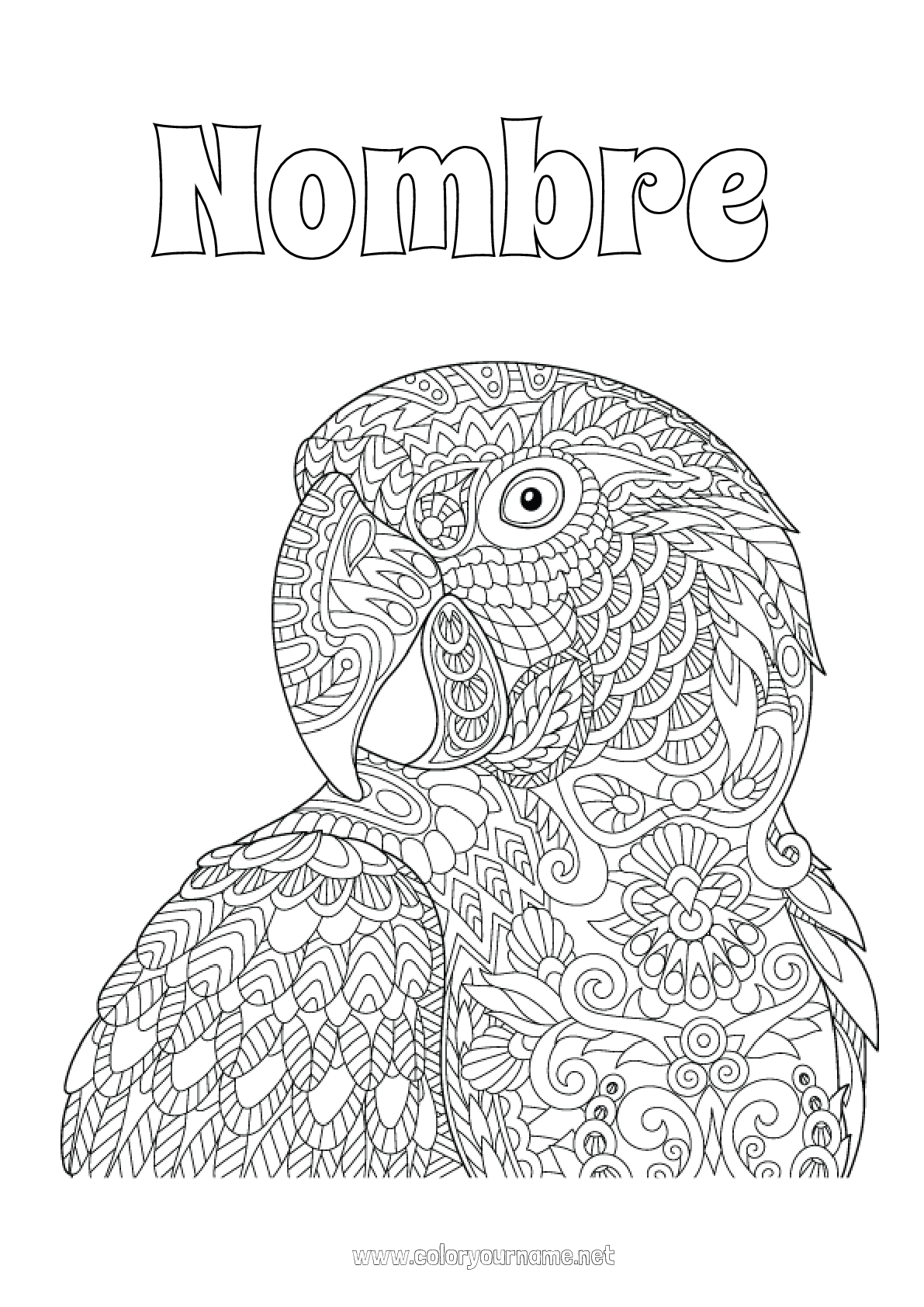 Dibujos para colorear de loros y flores para adultos