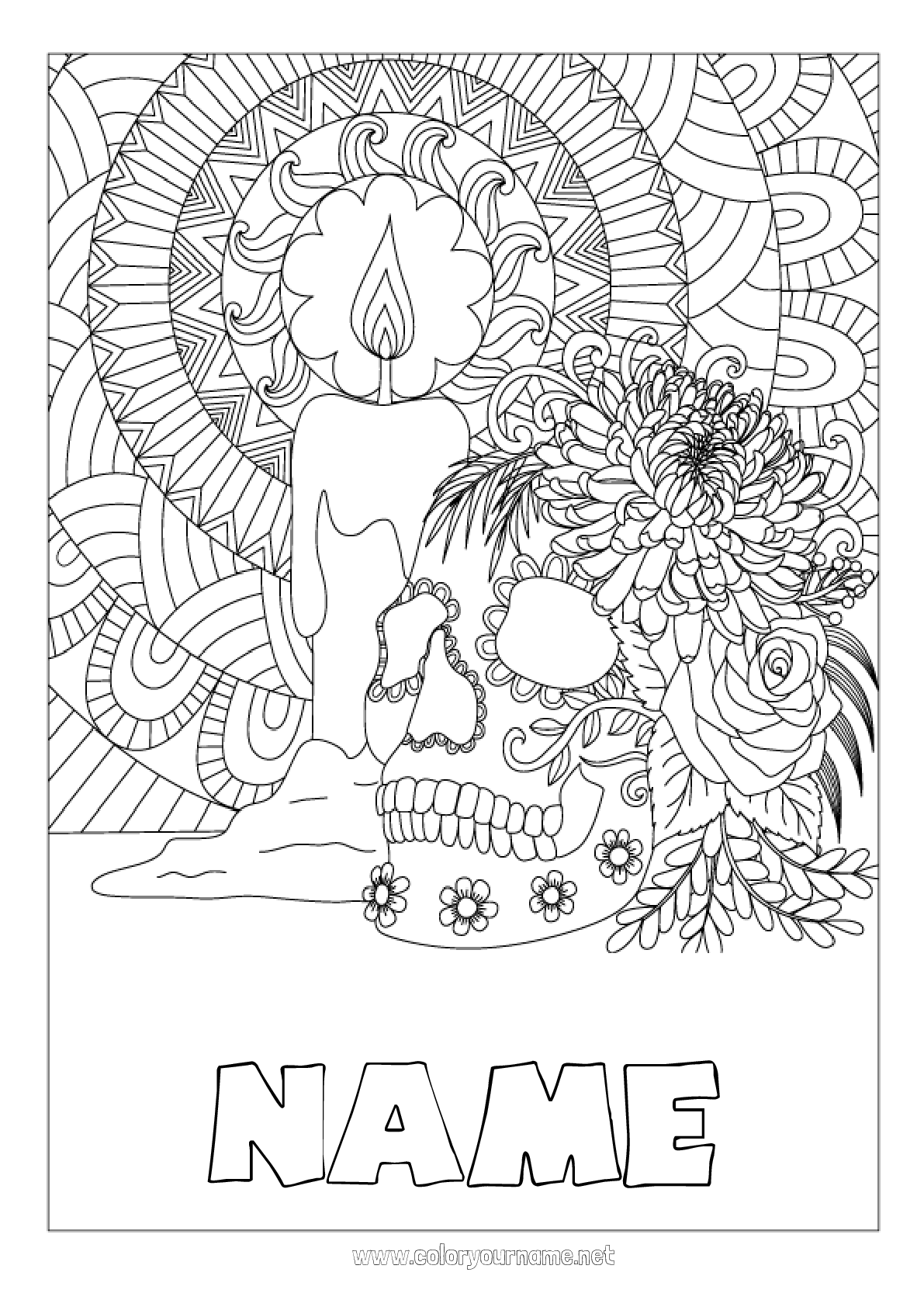 Coloring page No.240 Skull Día de los Muertos