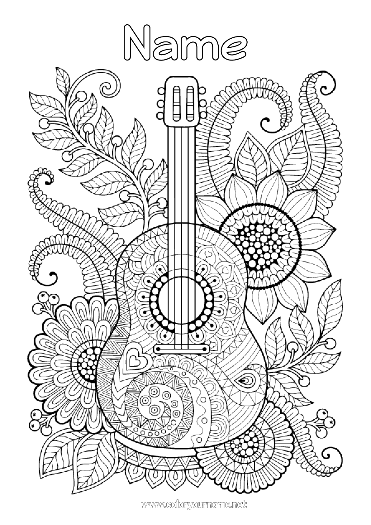 acoustic guitar coloring page