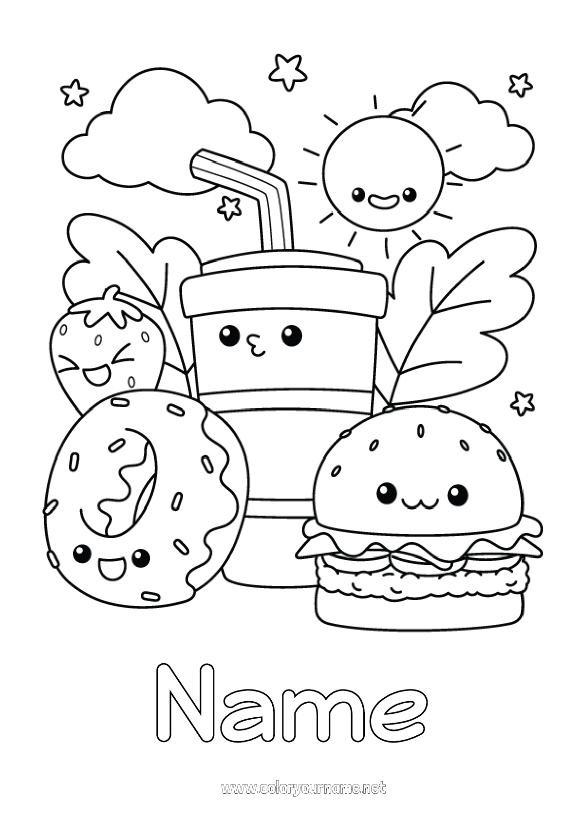 Coloring page No.2418 - Kawaii Donuts Drinks