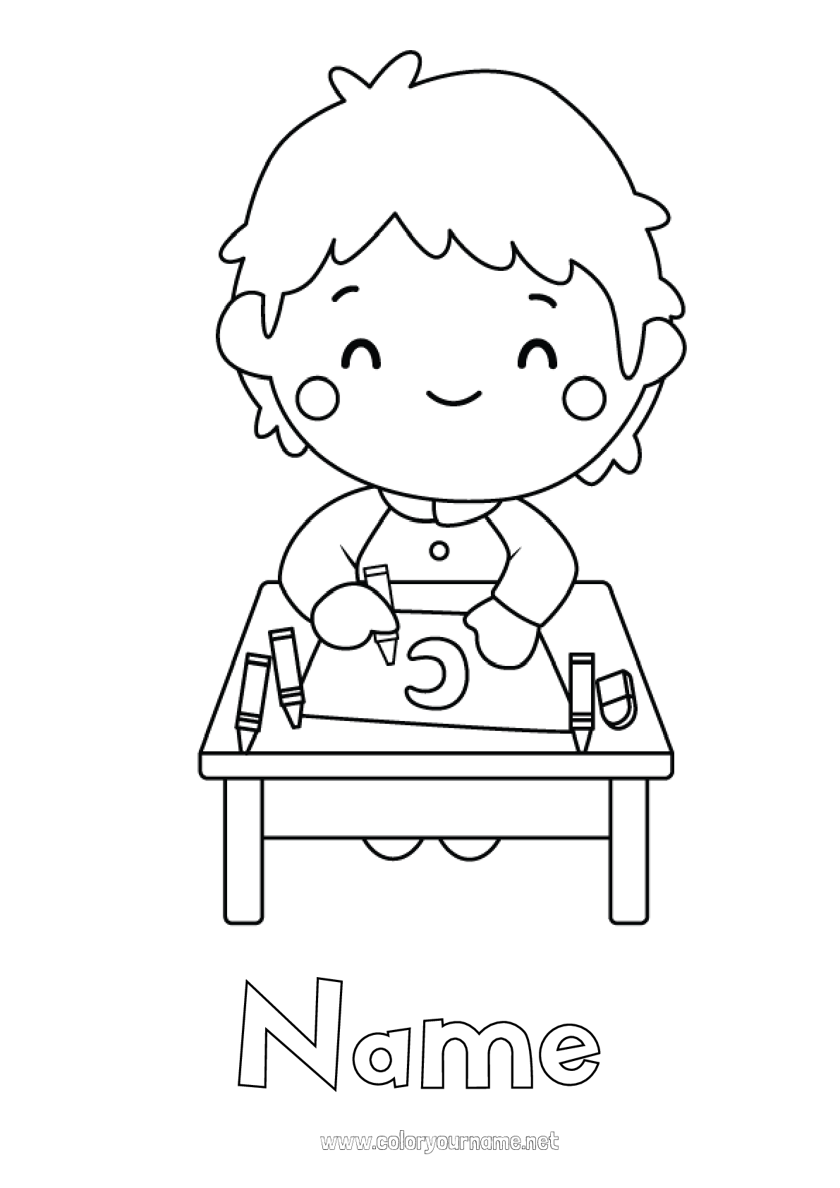 Coloring page No.2487 - Boy Coloured pencil School