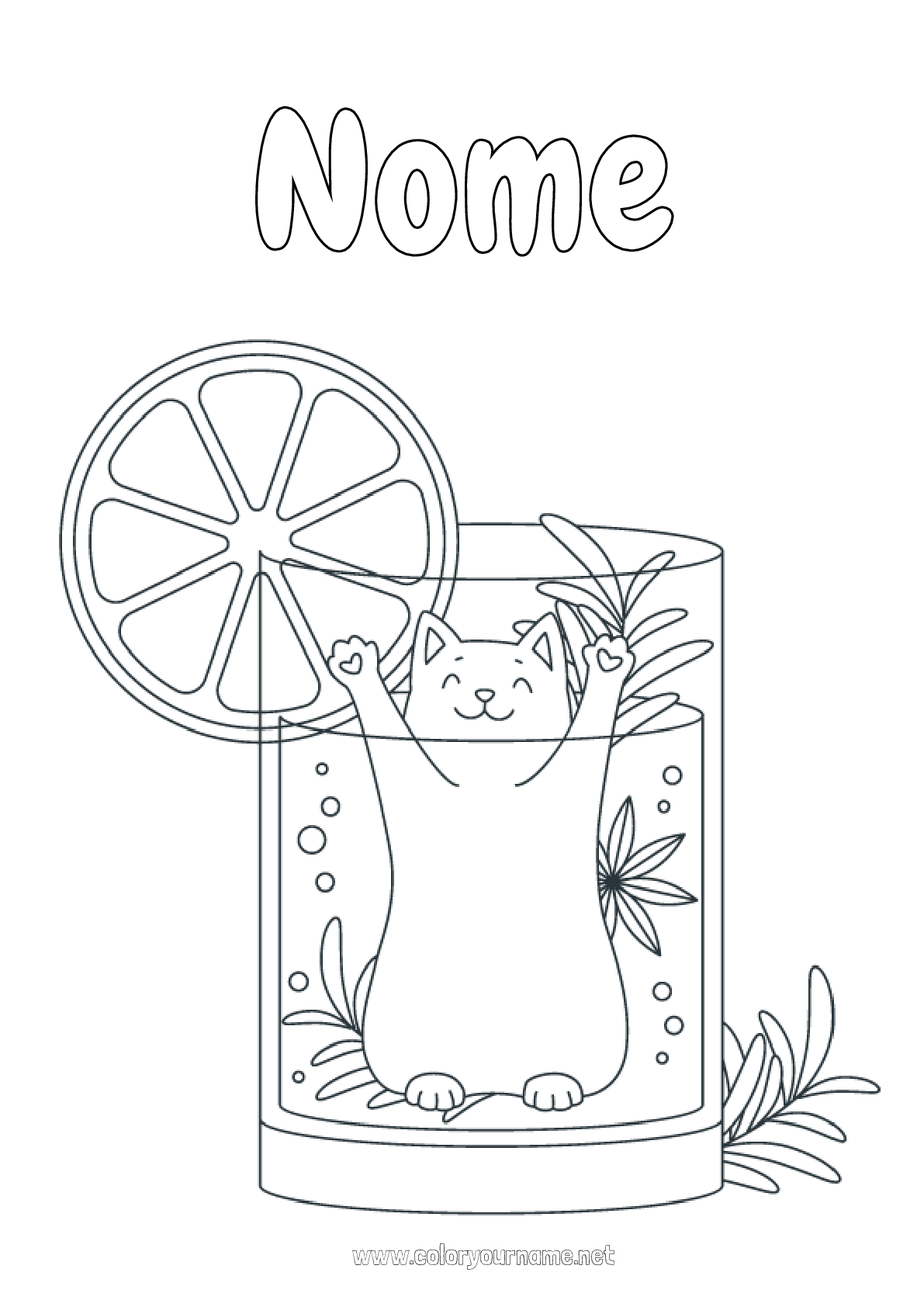 Gatinho e hambúrguer kawaii para colorir - Imprimir Desenhos