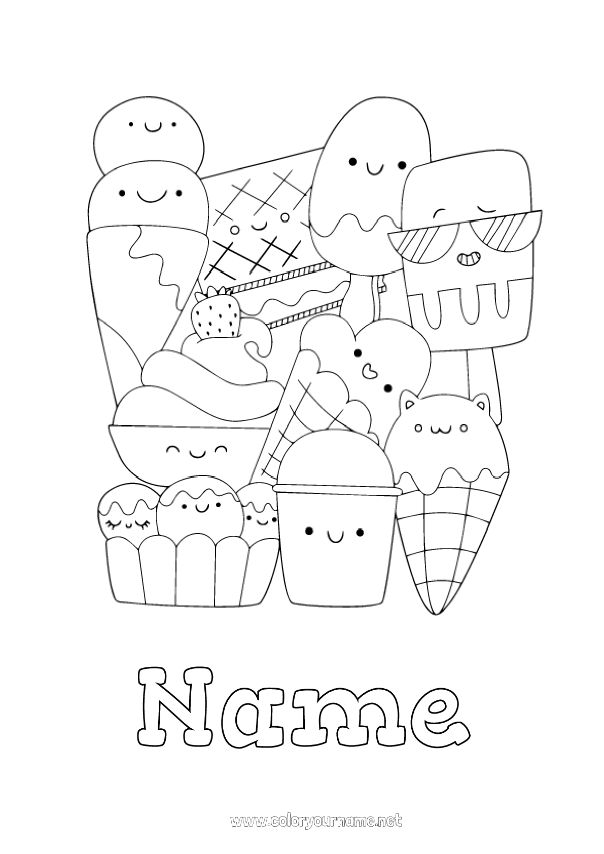 Coloring page No.2589 - Kawaii Treats Ice cream