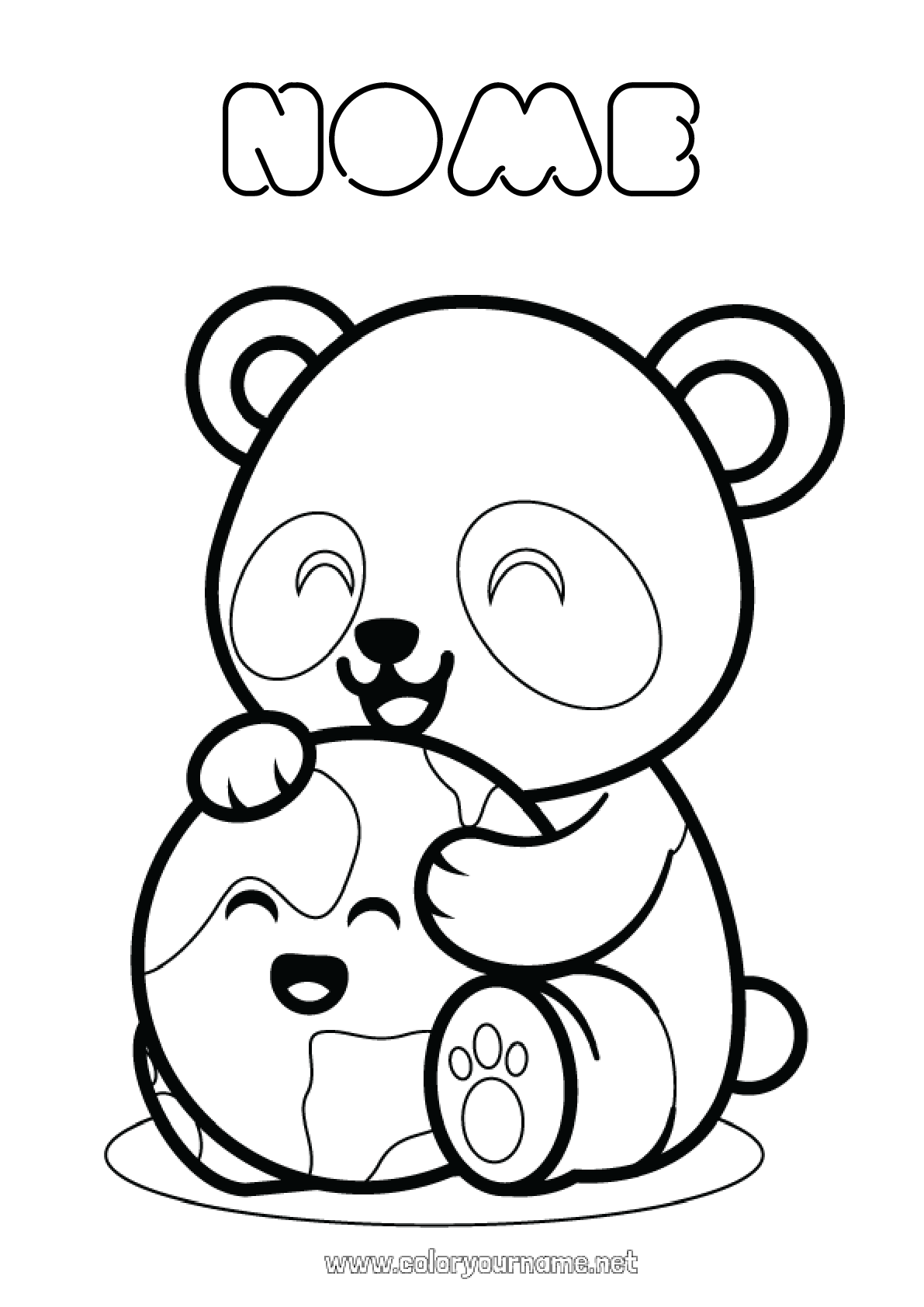 Disegno di Panda kawaii con cuore da colorare