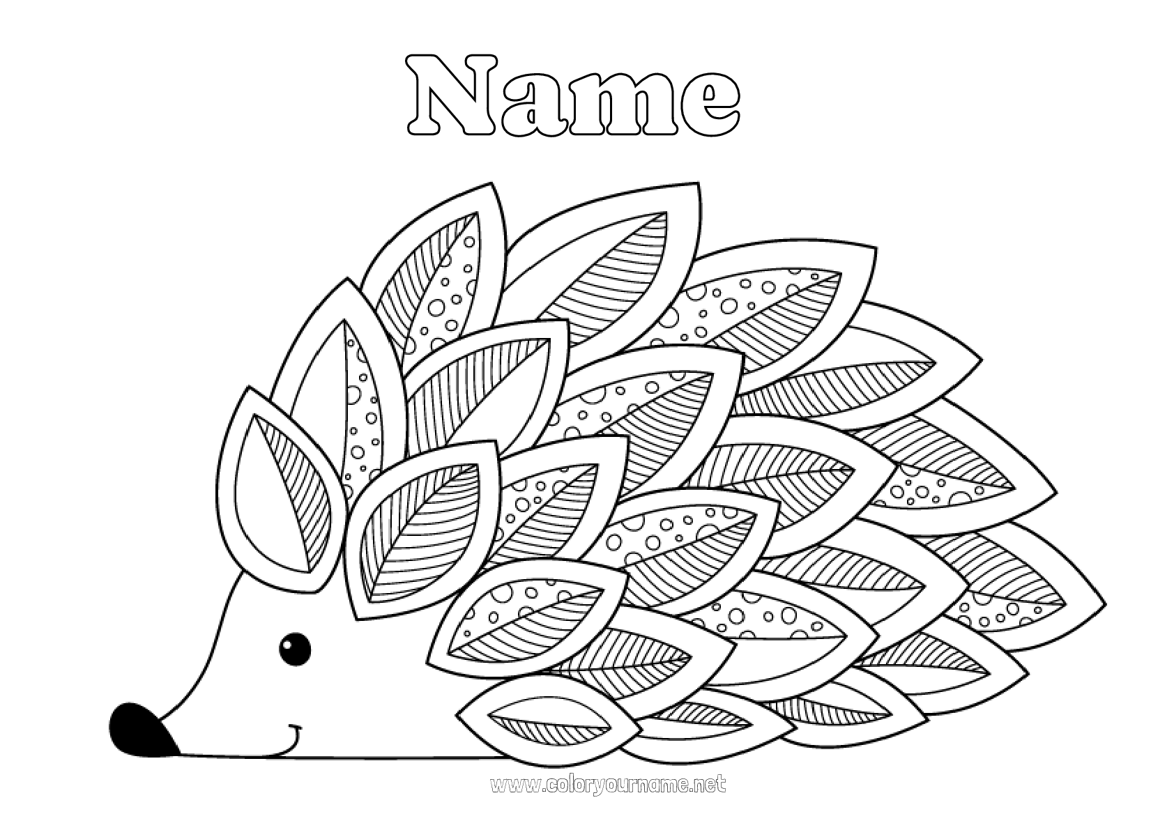 Coloring page No.2717 - Hedgehog Zentangle Forest animals