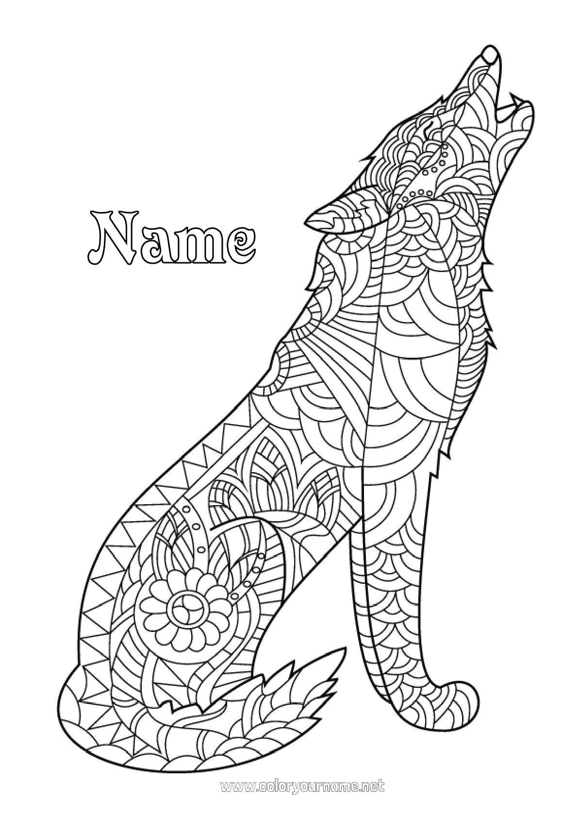 Coloring page No.2829 - Wolf Fox Zentangle