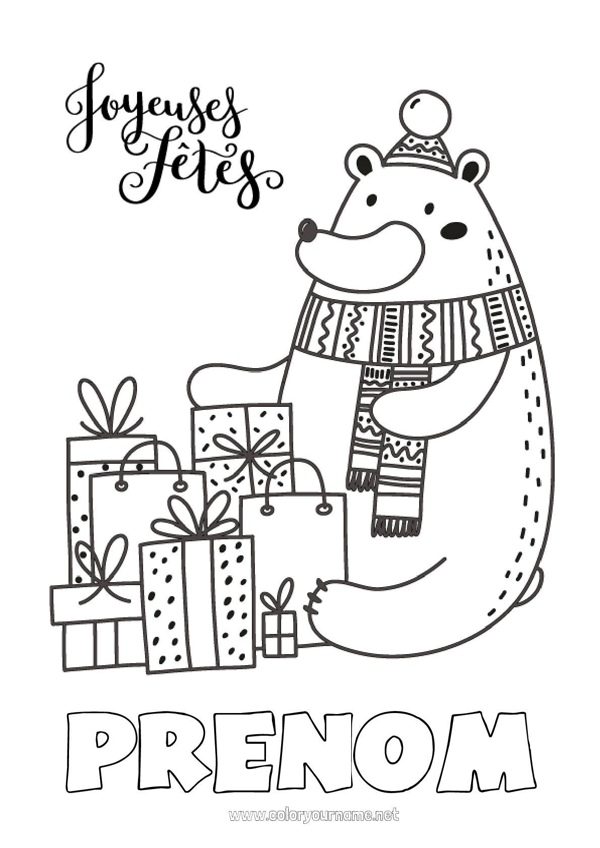 Coloriage N°410 Cadeaux Noël Pingouin Manchot