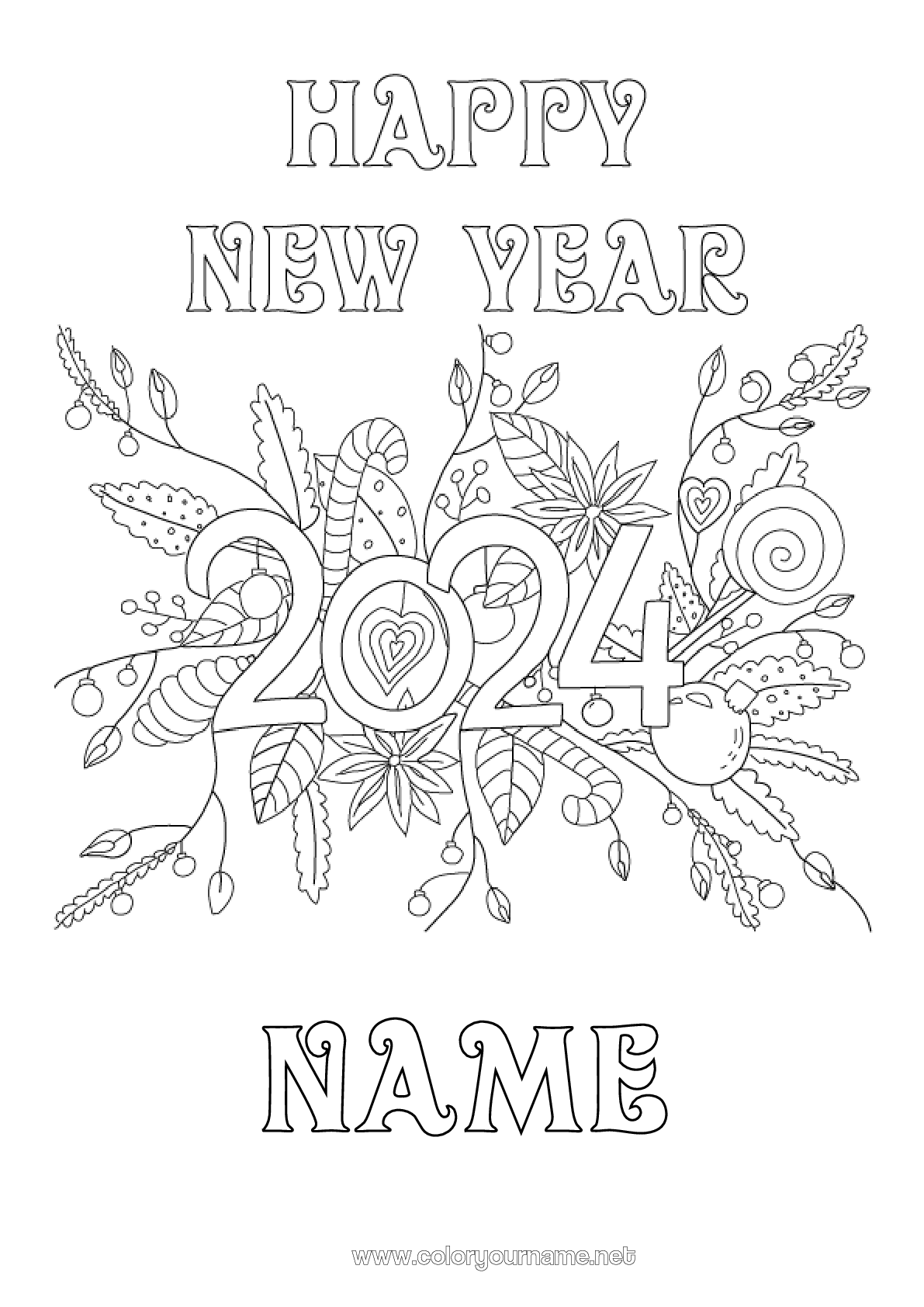 Coloring page No.3342 - Flowers Happy new year Treats