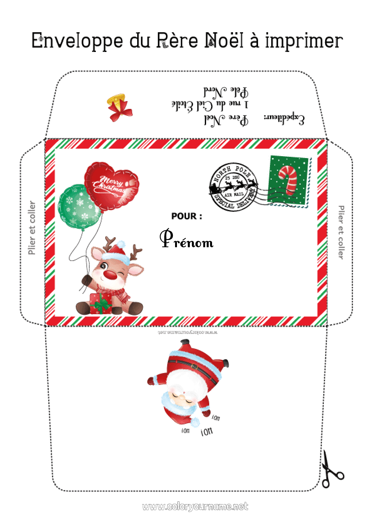 Enveloppe de Noël personnalisée et colorée à imprimer